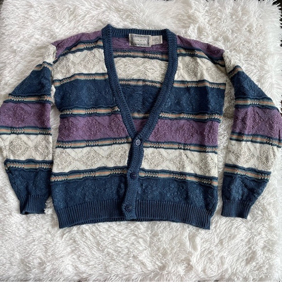 VIntage 90's Chunky Knit Textured Slouchy Striped Cardigan - Picture 9 of 9